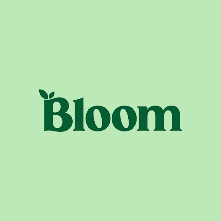Bloom logo on a light green background