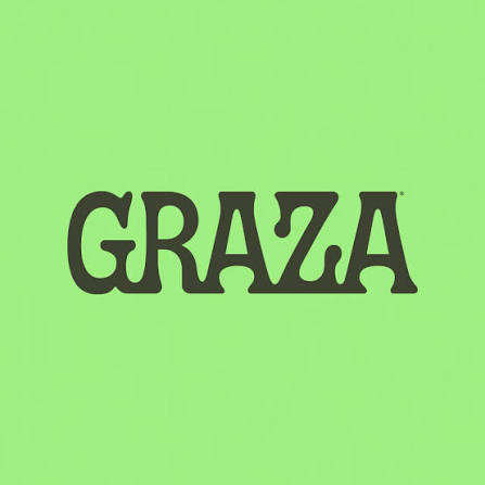 Graza logo in dark green text on a light green background
