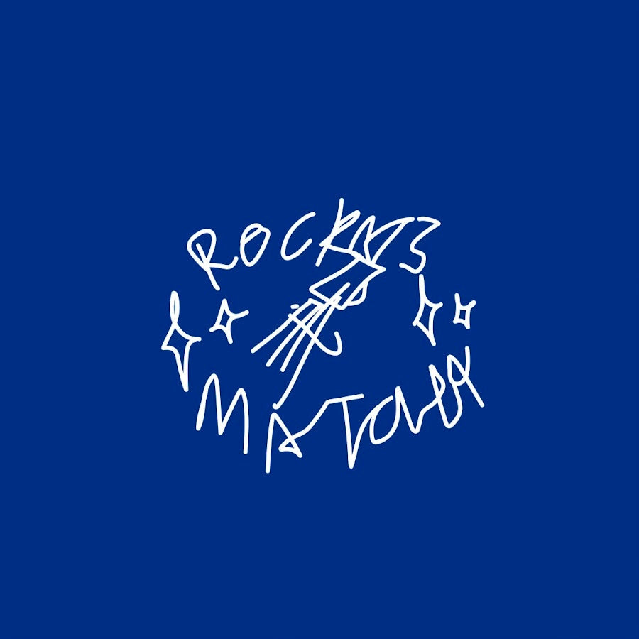 rocky's matcha hand-drawn logo in white on a dark blue background