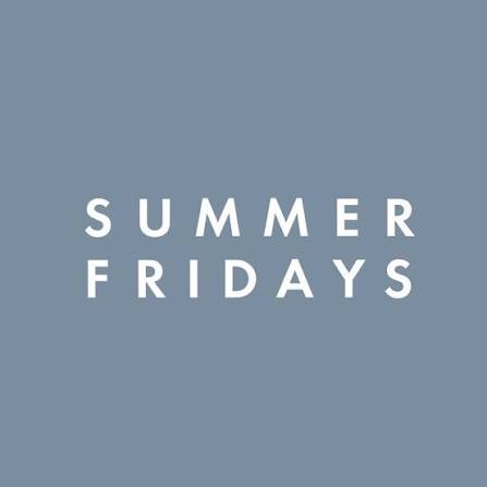 Summer Fridays wordmark in white text on a slate blue background