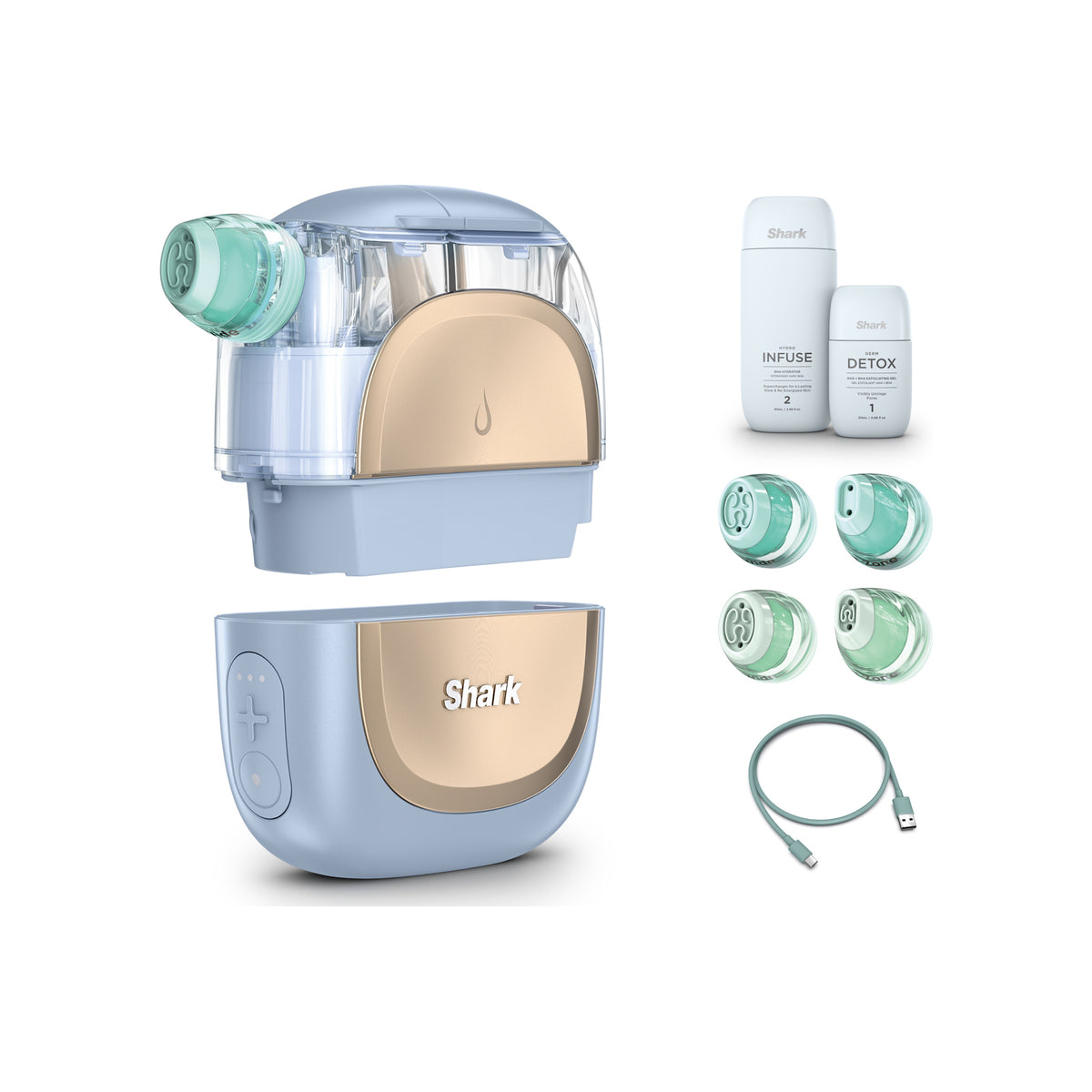 Shark FacialPro Glow in Blue with everything included in the box