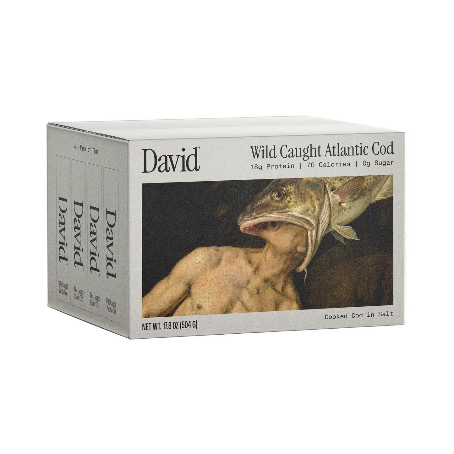 Box of David Wild Caught Atlantic Cod on a white background