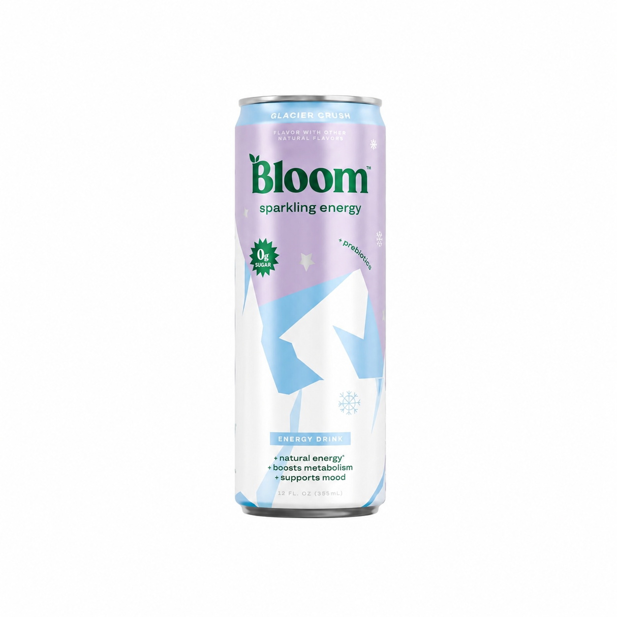 Bloom sparkling energy drink can on a white background