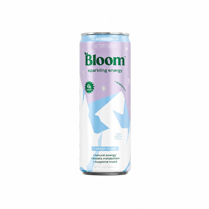 Bloom sparkling energy drink can on a white background