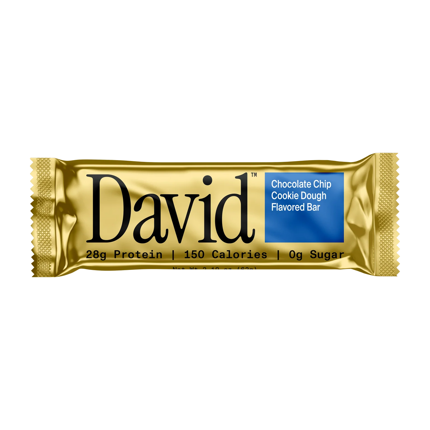 David Chocolate Chip Cookie Dough protein bar packaging on a transparent background