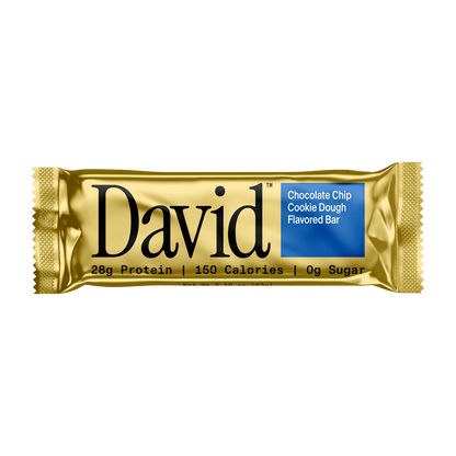David Chocolate Chip Cookie Dough protein bar packaging on a transparent background