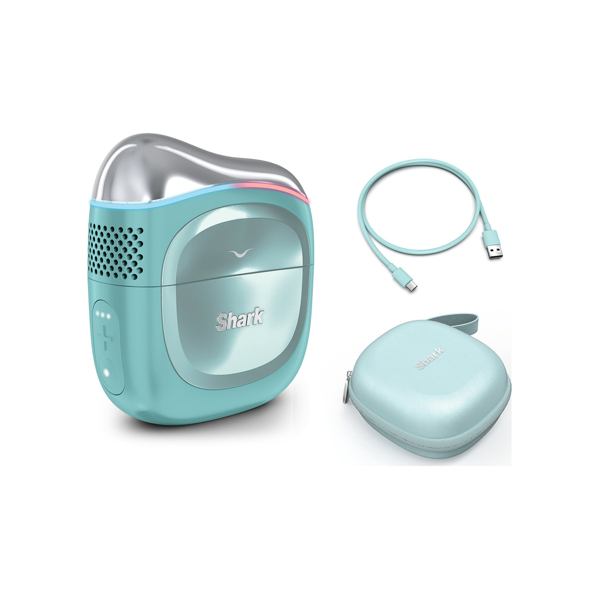 Shark Depuffi in Teal with charging cable and storage case