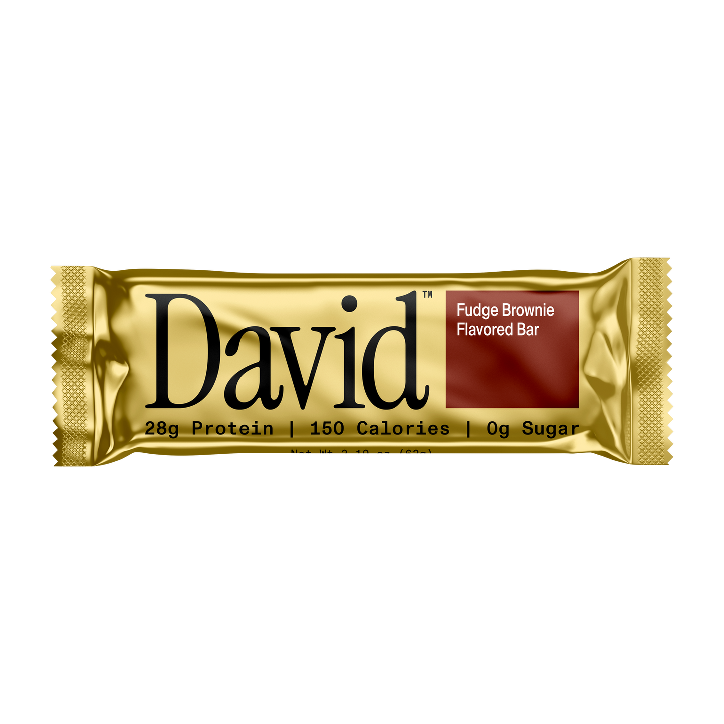 David Fudge Brownie Flavored protein bar packaging on a transparent background