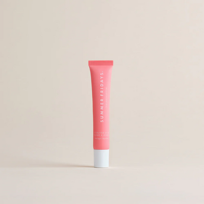Pink tube of 'Summer Fridays' product on a beige background