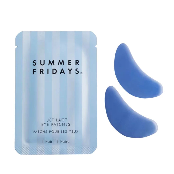 Summer Fridays Jet Lag Eye Patches packaging with two eye patches on a white background