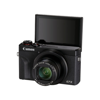 Canon PowerShot G7 X Mark III in Black with screen flipped for selfies
