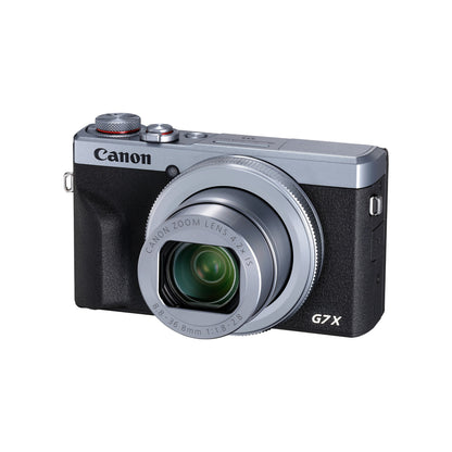 Canon PowerShot G7 X Mark III in Silver, angled front view