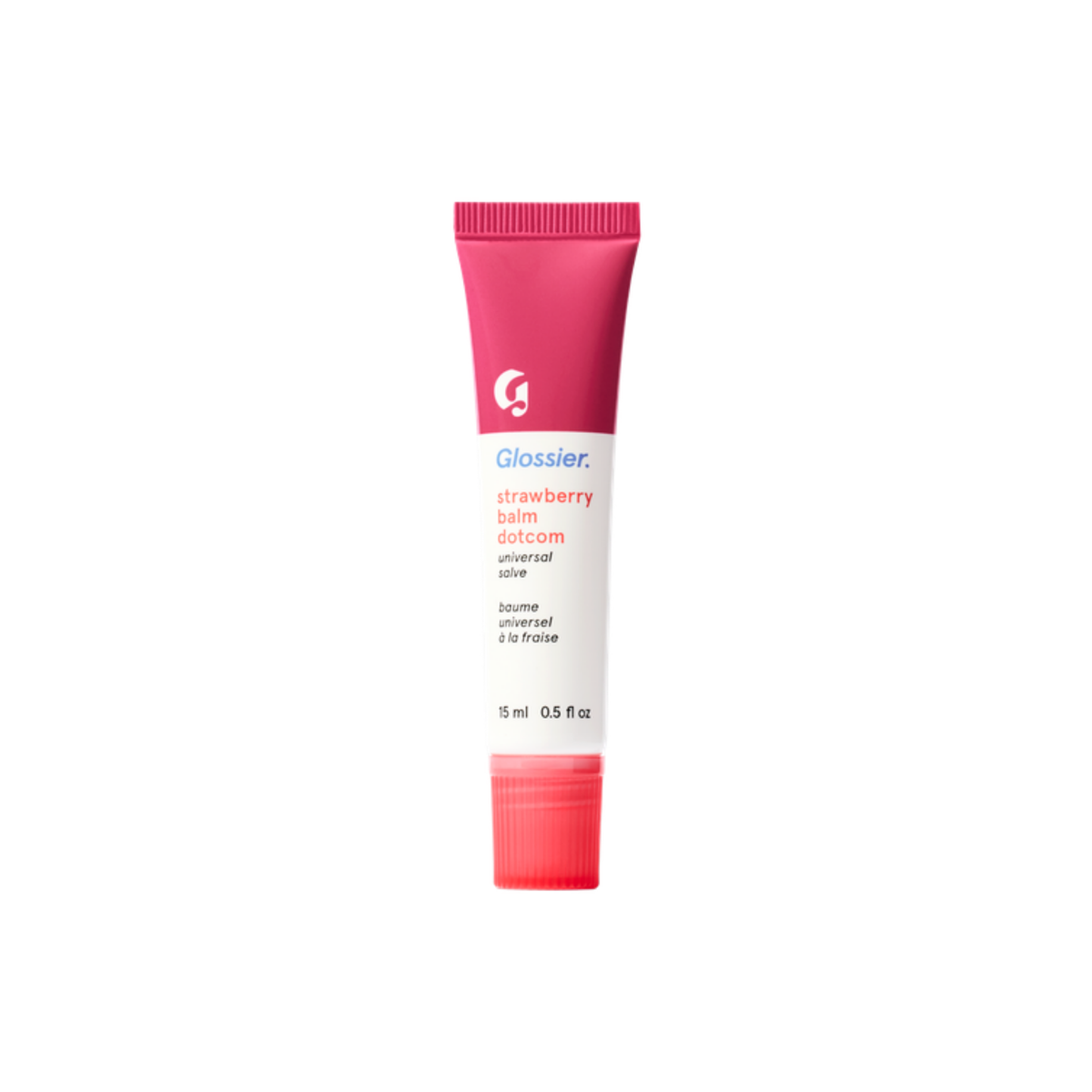 Glossier Balm Dotcom Lip Balm in Strawberry on a white background