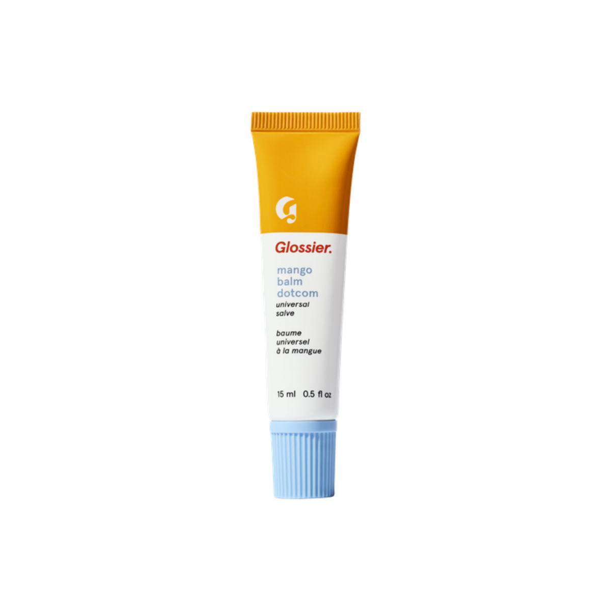 Glossier Balm Dotcom Lip Balm in Mango on a white background