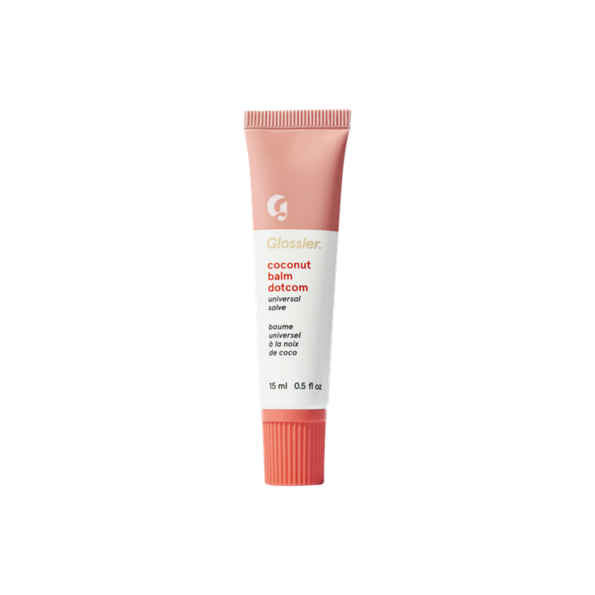 Glossier Balm Dotcom Lip Balm in Coconut on a white background
