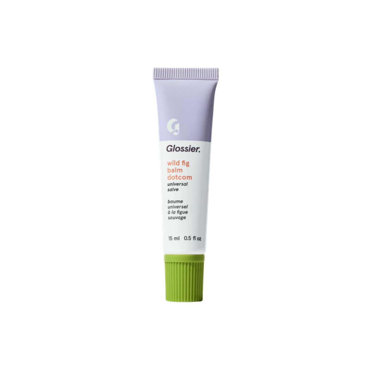 Glossier Balm Dotcom Lip Balm in Wild Fig on a white background