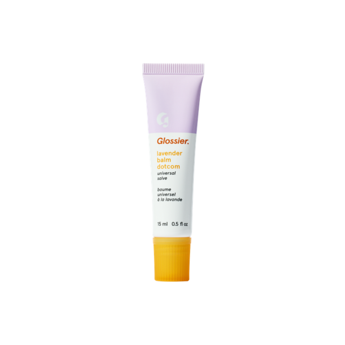 Glossier Balm Dotcom Lip Balm in Lavender on a white background
