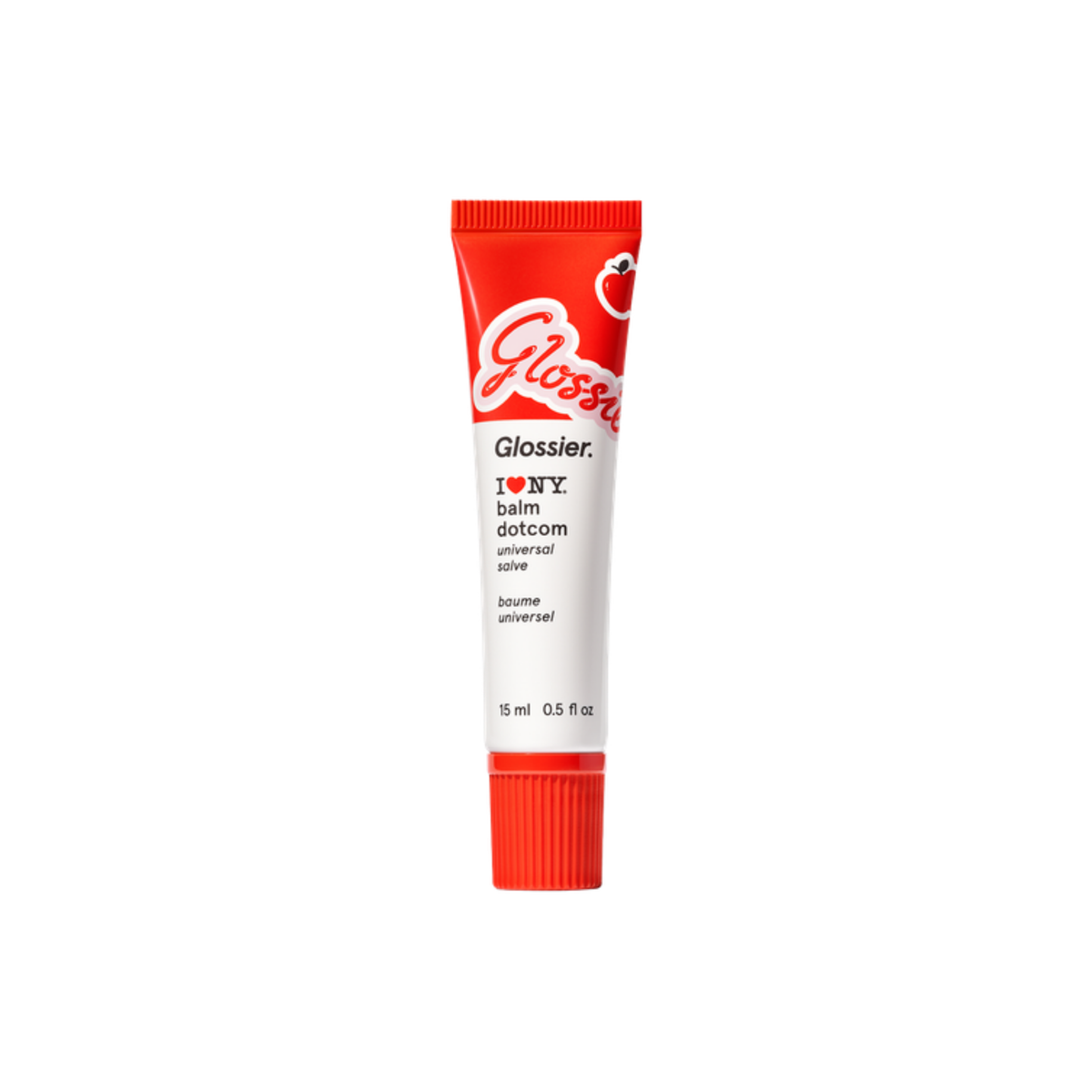 Glossier Balm Dotcom Lip Balm in I Love NY on a white background