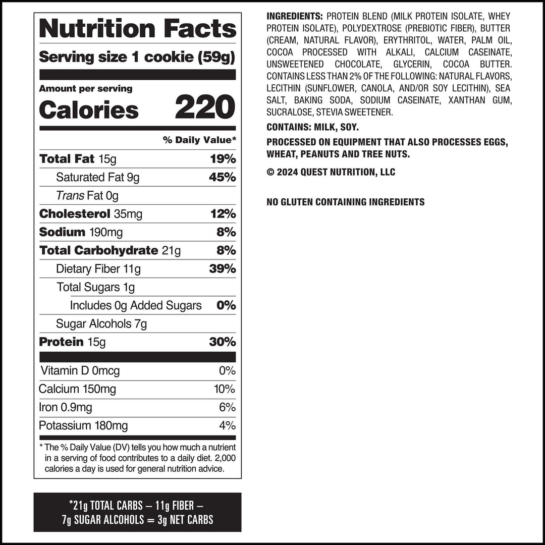 Nutrition facts label for a cookie with detailed nutritional information.