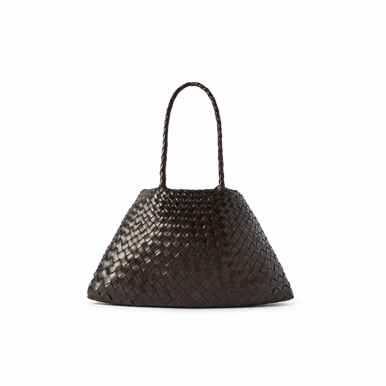 Woven handbag on a white background